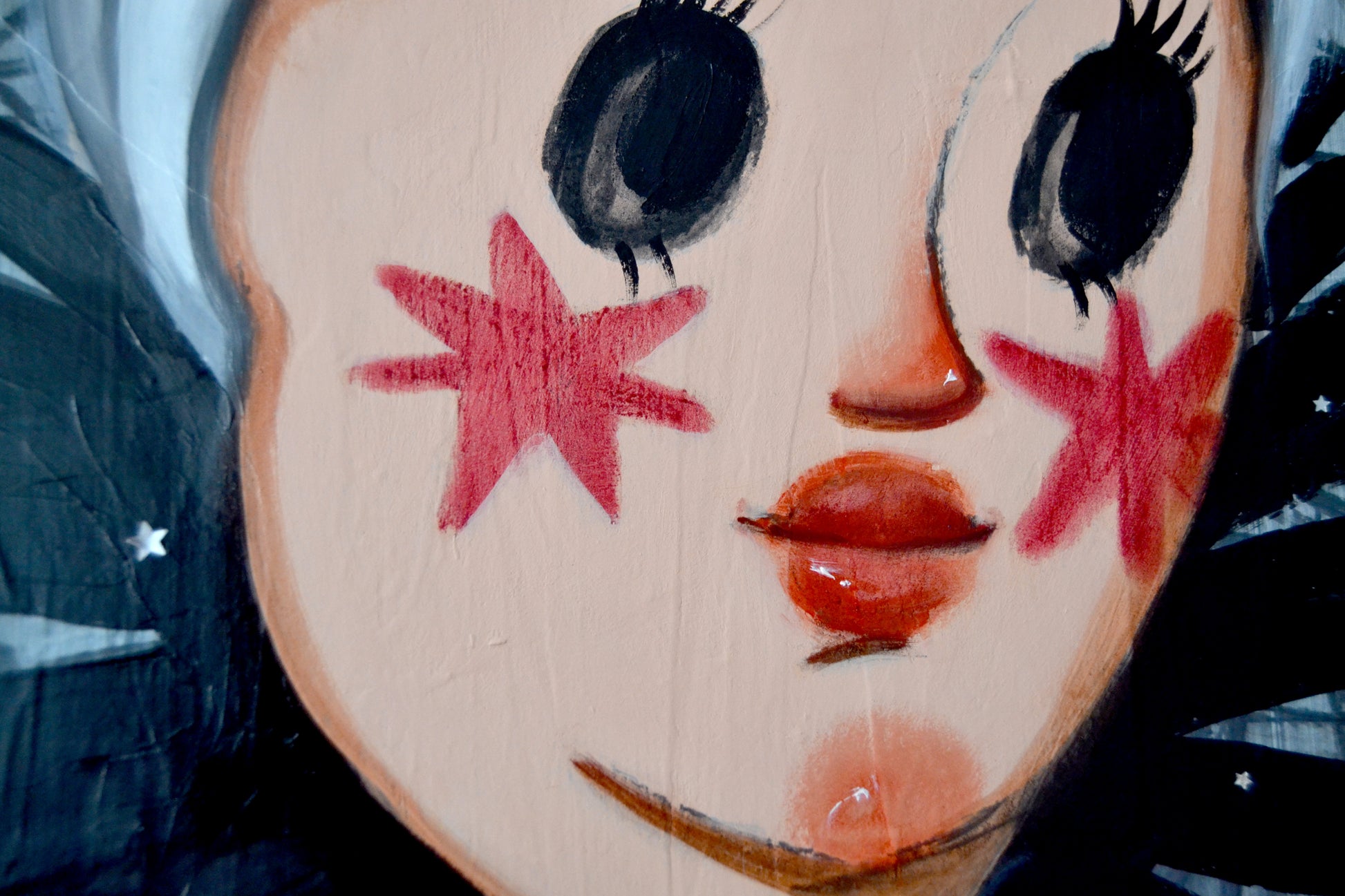 Girl Pierrot with black eyes. Original painting available in the art shop by Yana Medow artist.